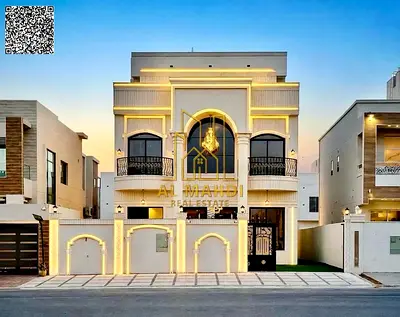 Villa for sale in Al Yasmin, Ajman | 6 master bedrooms + roof | Two streets (front and back) | Electricity and water included | Special price for cash