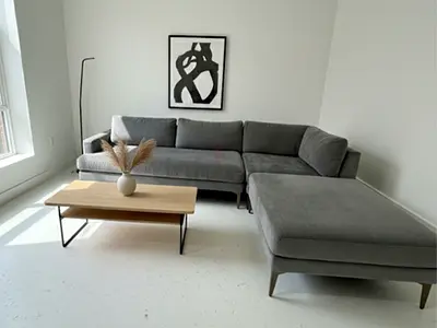 West Elm Modern Grey L- Shape Sectional Sofa with Ottoman