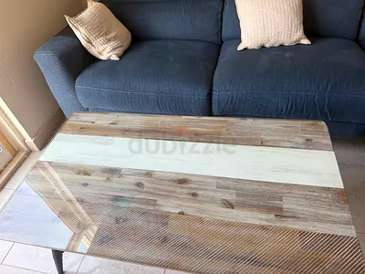 Wooden Coffee Table with Glass Top - Light Rustic Finish