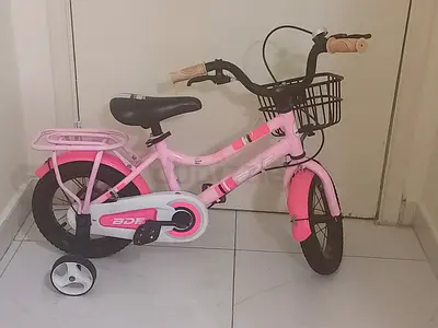 Pink 12-inch Kids Bicycle with Training Wheels and Front Basket