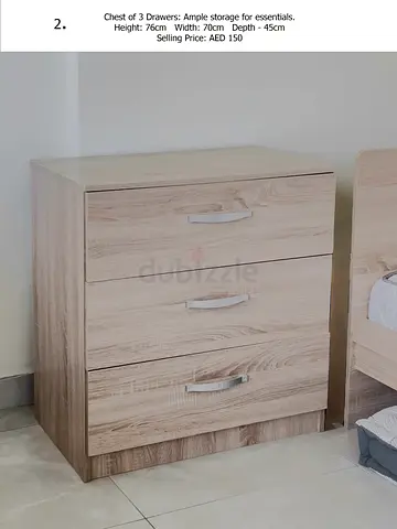 Chest of drawers with ample storage space for clothes, towels or bulky household items.