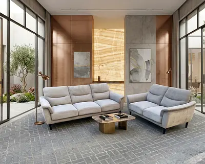 Light Grey Fabric 3-Seater and 2-Seater Sofa Set - Modern Living Room Pair