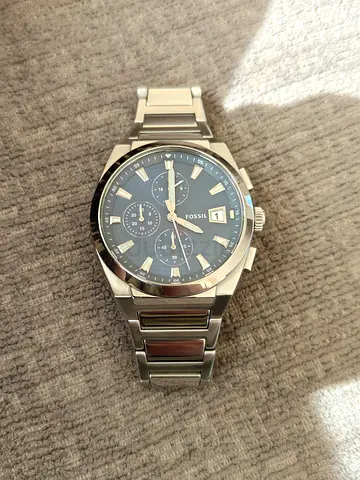 Original Fossil Mens Stainless Steel Watch with Blue Dial - Excellent Condition