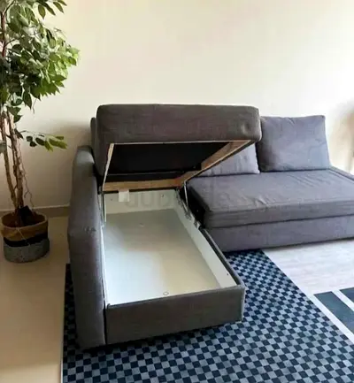 Gray L-shaped Sofa with Storage Chaise - Good Condition