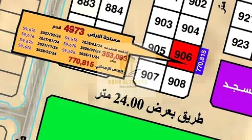 Residential land for sale in Basateen Al-Zubair - owned by Arab nationalities, in a distinctive location within an organized residential plan.