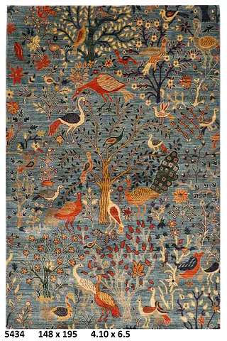 Afghan wool Handmade Blue Oriental Rug carpet with Bird  Tree Motif - 148 x 195 cm living bedroom