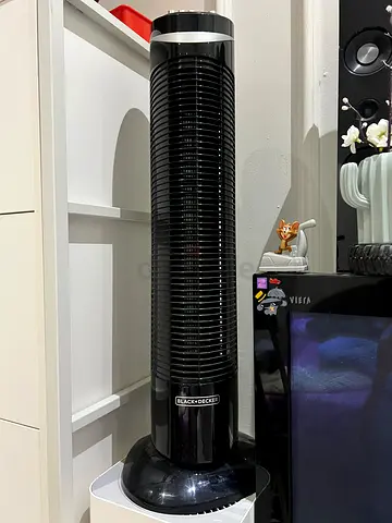 Black Tower Fan - Slim Oscillating Floor Fan, Good Condition