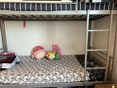 Metal Bunk Bed Frame with Mattresses — Good Condition