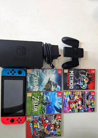 Nintendo Switch + Dock + 5 Games Bundle | Zelda TotK, Zelda BotW, Mario Kart, Mario Odyssey, Metroid