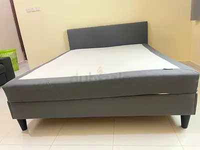 Ikea matching Gray Fabric queen Bed with mattress 160cm x 200cm in an excellent condition