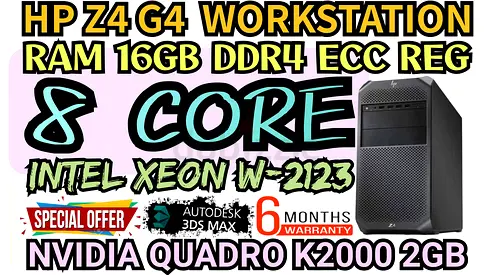 HP Z4 G4 WORKSTATION 8 CORE INTEL XEON W-2123 RAM 16GB DDR4 NVIDIA QUADRO K2000 2GB DDR5