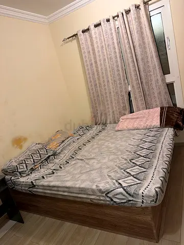 Queen Bed Frame with Used Mattress (Stained) - Solid Wood Finish it’s very heavy .