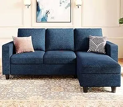 Compact Blue L-Shaped Sofa with Chaise (3-Seater)