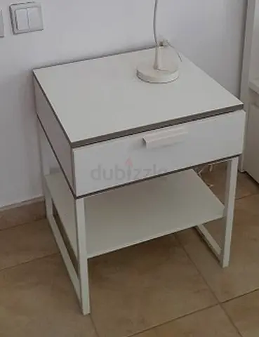 White bedside table with drawer and lower shelf - good condition (2pcs)