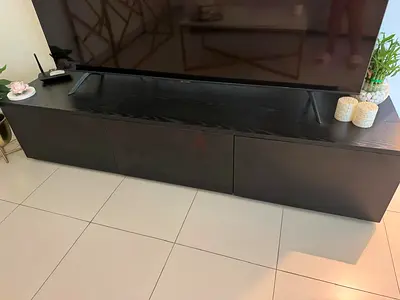 Low Black TV Cabinet / Entertainment Unit with 3 Storage Doors