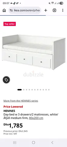 HEMNES Day-bed W3 drawers/2 mattresses, white/ Afjällmedium firm,