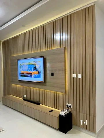 Brand new Slatted Wood TV Wall Panel with Floating Console