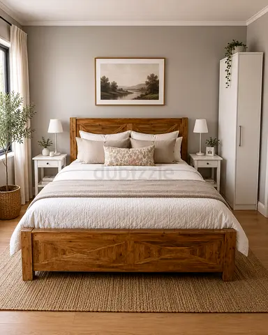 Solid Wood king size Bed Frame with Headboard and Footboard - Rustic Finish