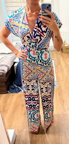Zara Printed Jumpsuit in Satin Effect