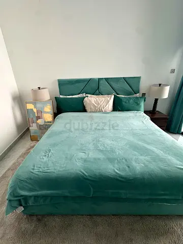 Turquoise Velvet Double Bed with Headboard (includes mattress)