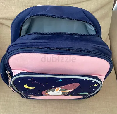 Kids Backpack - Pink  Navy Space Bunny Design, Good Condition