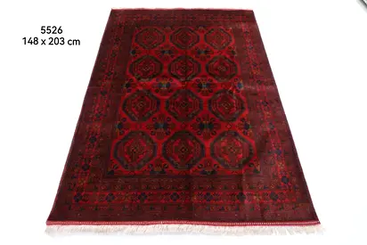 Handmade Red Afghan/Oriental Wool Rug 148 x 203 cm - Good Condition