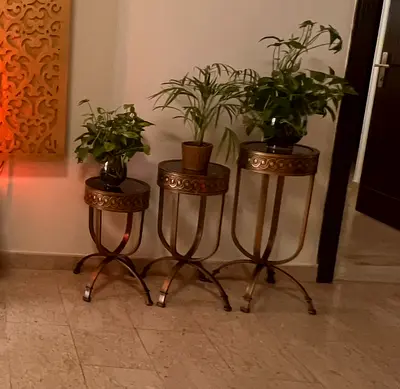 Set of 3 Decorative Metal Plant Stands — Brass Finish