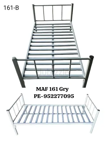 Single Metal Bed Frame with Slatted Base — Grey/White