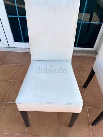 Beige Dining Chairs with Wooden Legs