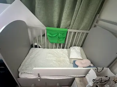 White Wooden Baby Crib with Drawer - Good Condition