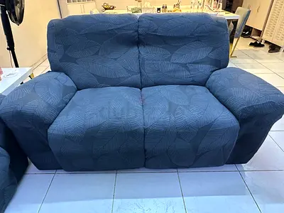 Comfortable 2-Seater Recliner Sofa - Dark Blue Leaf Pattern