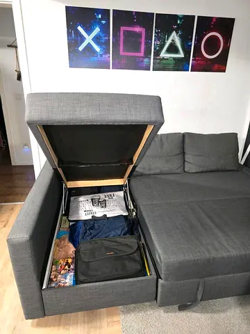 Grey L-shaped Storage Sofa Bed with Chaise - Good Condition