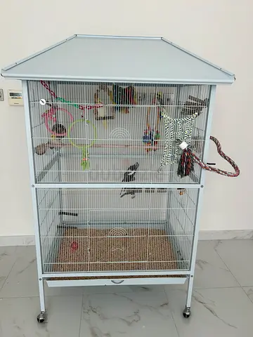 Large white bird cage with stand for parrots