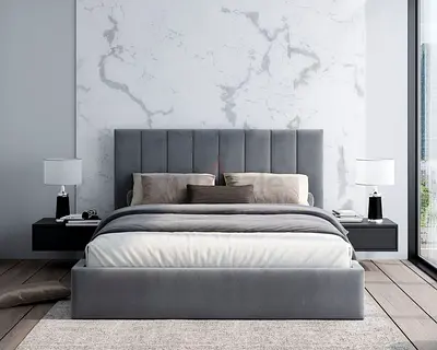 Upholstered Grey  Queen size bed king size bed