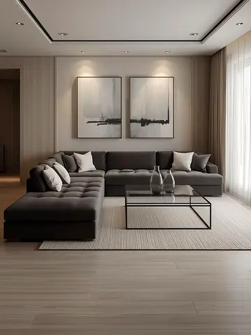 Modern L-shaped Grey Fabric Sofa with Chaise Lounge