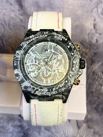 Rolex-style chronograph Copy wristwatch with white fabric strap