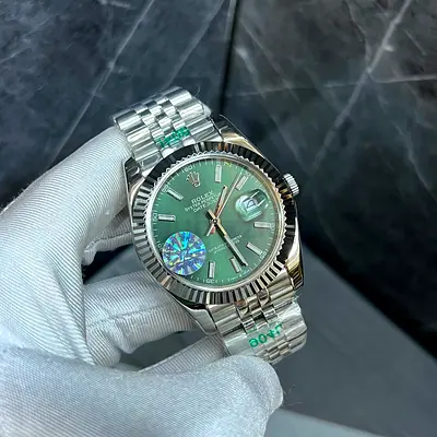 Rolex Datejust Style Stainless Steel Watch with Green Dial (Jubilee Bracelet)