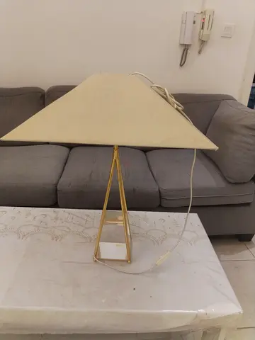 Gold Metal Table Lamp with Beige Pyramid Shade