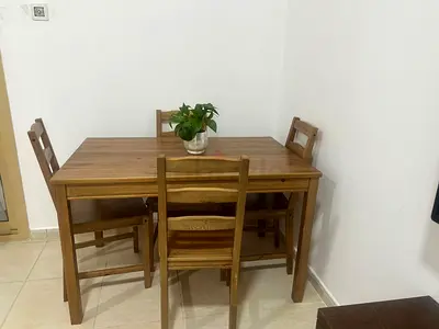 Solid Wood 4-Seater Dining Table with Chairs - Compact Set