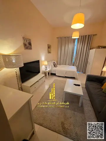 Luxurious fully furnished studio with a semi-separate kitchen and balcony ✨ Ajman Al Rawda. For monthly rent.