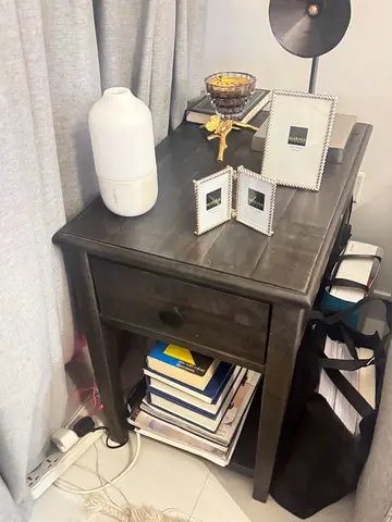 Dark Wood Bedside Table / Nightstand with Drawer and Shelf