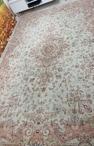 Large Traditional Persian-Style Area Rug — Light Beige  Terracotta, Good Condition