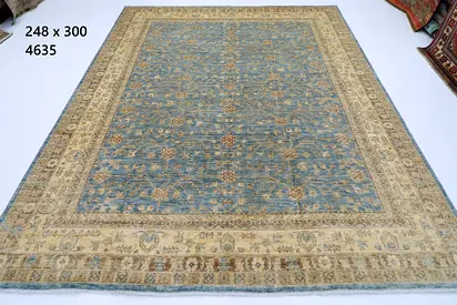 2.5x3 m Large Traditional Blue-Beige Afghan hand knotted  Floral Area Rug living office bedroom rug