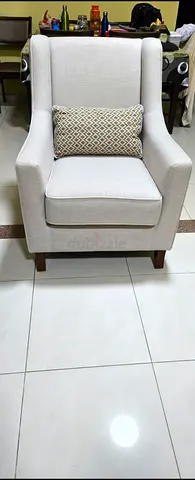 Beige Upholstered Wingback Accent Chair with Cushion