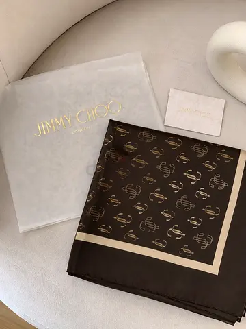Authentic Jimmy Choo London scarf in elegant neutral monogram design.