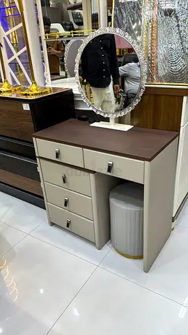 Wooden Bedside Table with Drawers and Ottoman