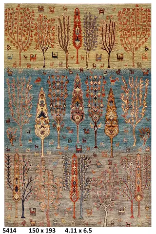 Afghan wool Handwoven landscape-Style Tree of Life Wool Rug - 150x193 cm
