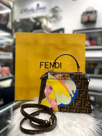 Fendi Mini Peekaboo x Antonio Lopez Zucca Brown Coated Canvas Handbag (Authentic/New)