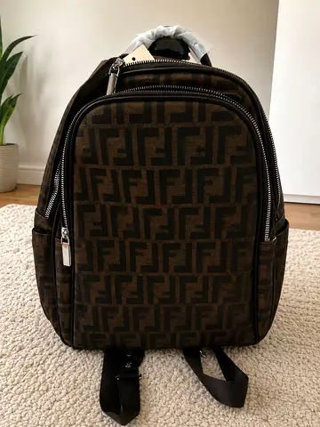 Fendi style Monogram Canvas Backpack - Brown/Black (New)