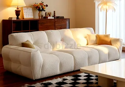 Brand new customisable Comfortable 3-Seater Cream Fabric Sofa in Excellent